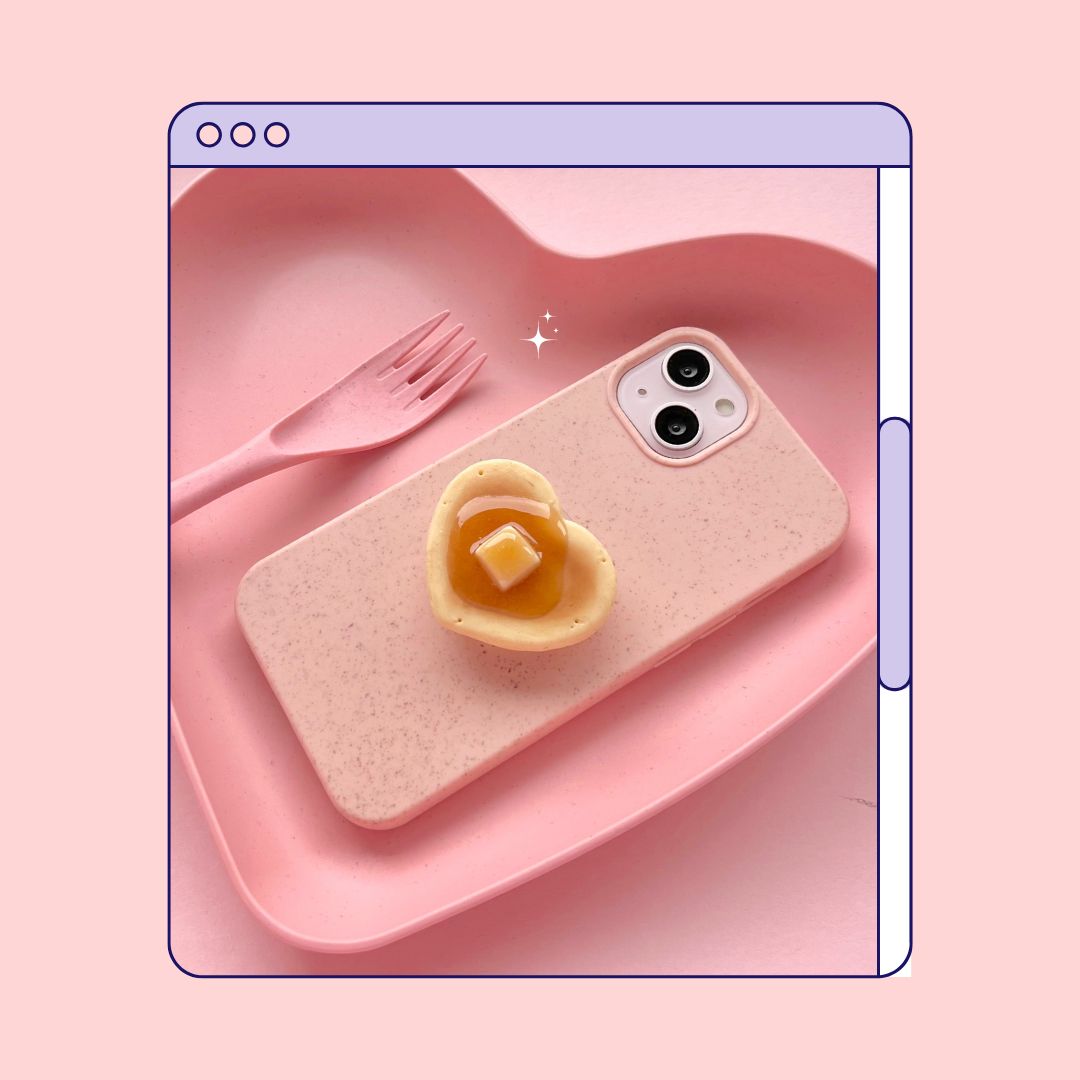 heart shaped butter syrup pancake pull out phone grip