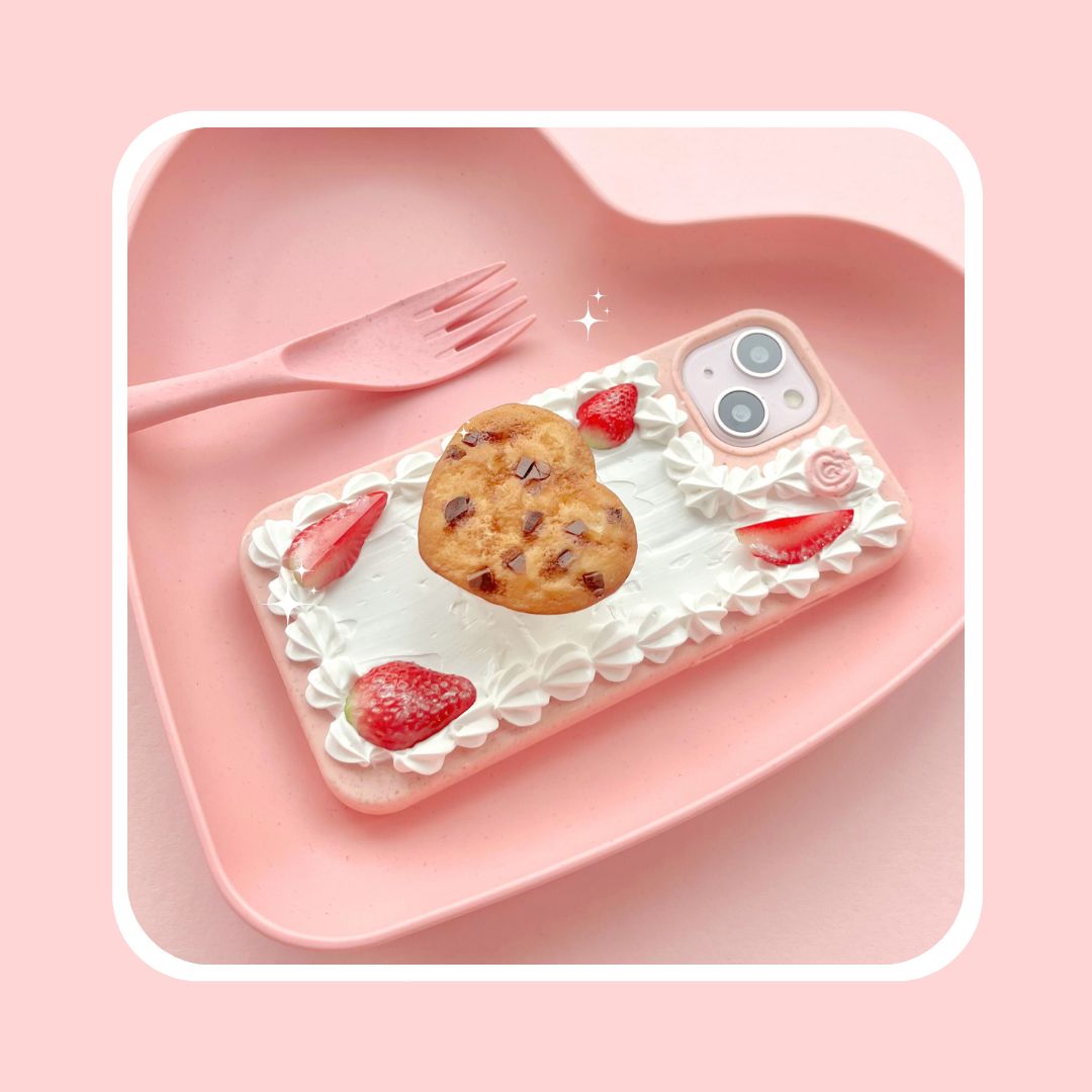 heart shaped chocolate chip cookie pull out grip decoden phone case