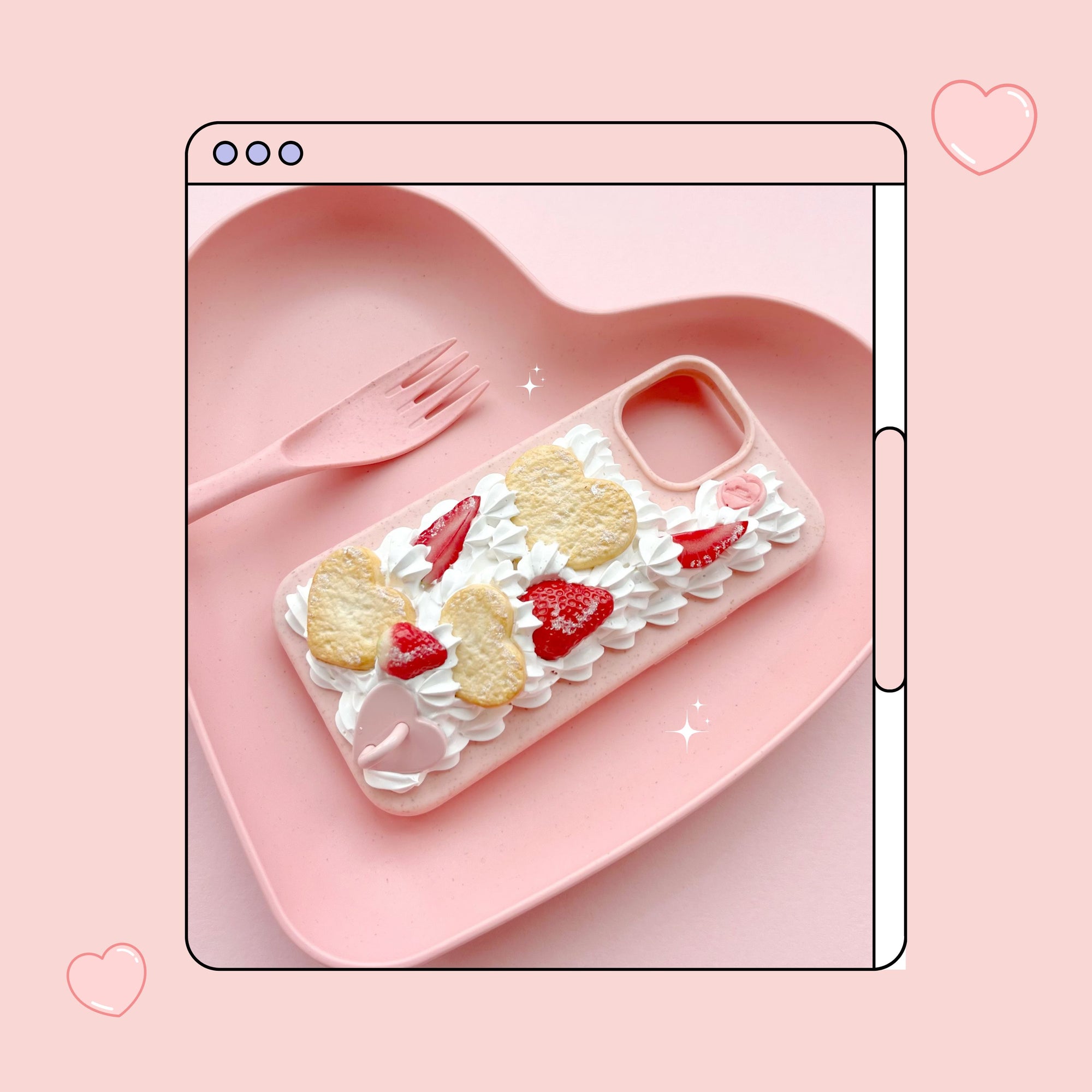 heart shaped butter cookies decoden phone case with strawberries