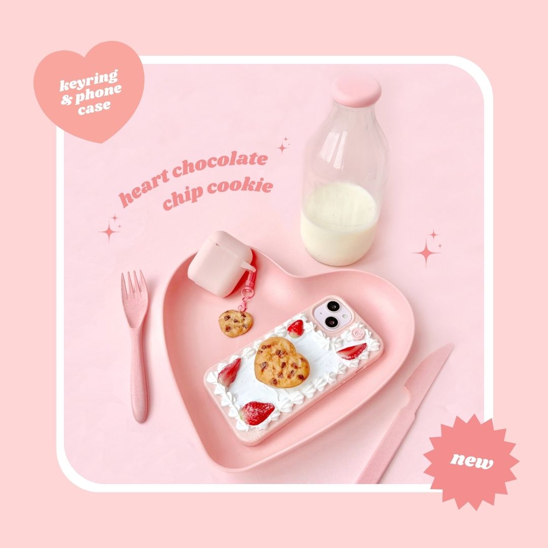 heart shaped chocolate chip cookie pull out grip decoden phone case