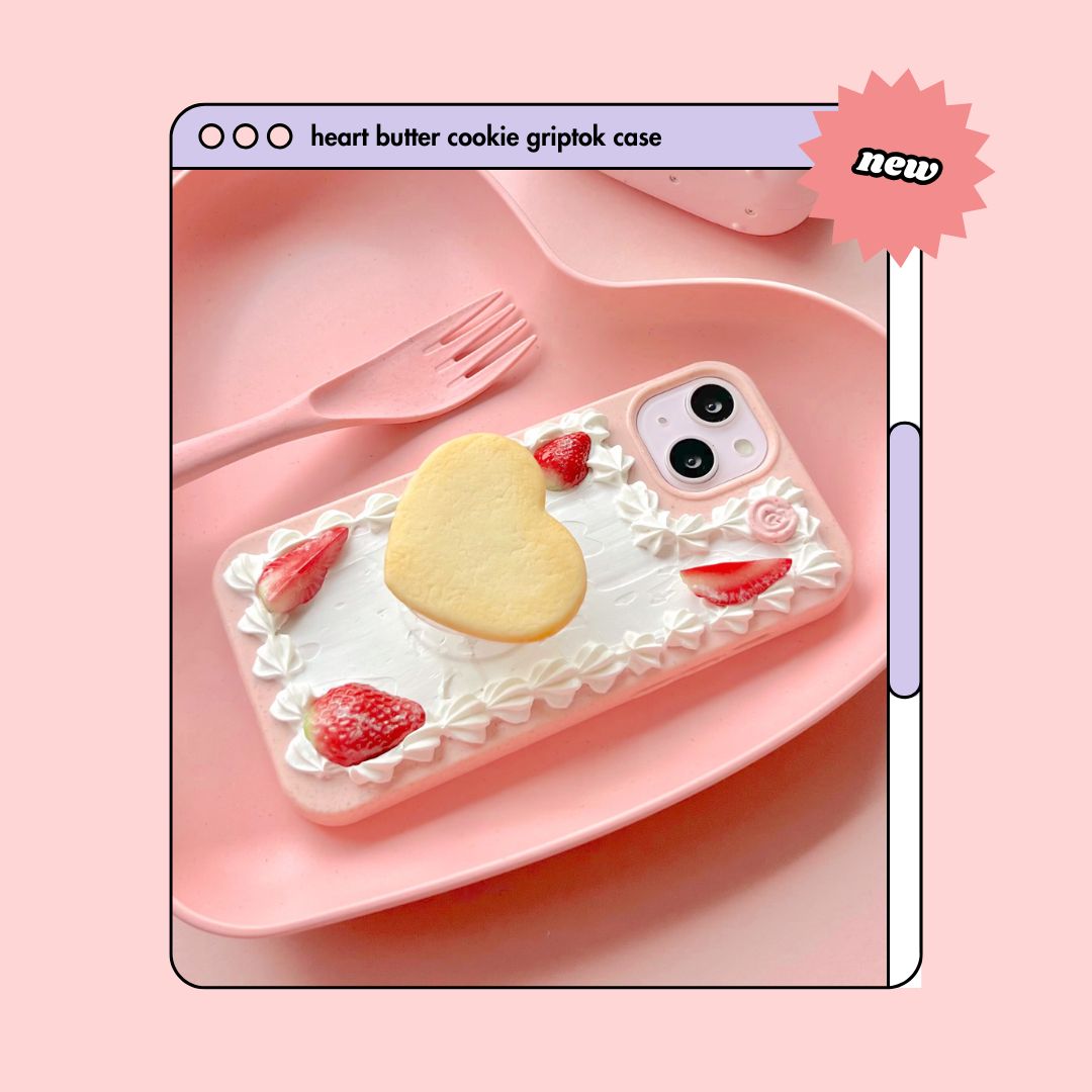 heart shaped butter cookie pull out griptok decoden phone case