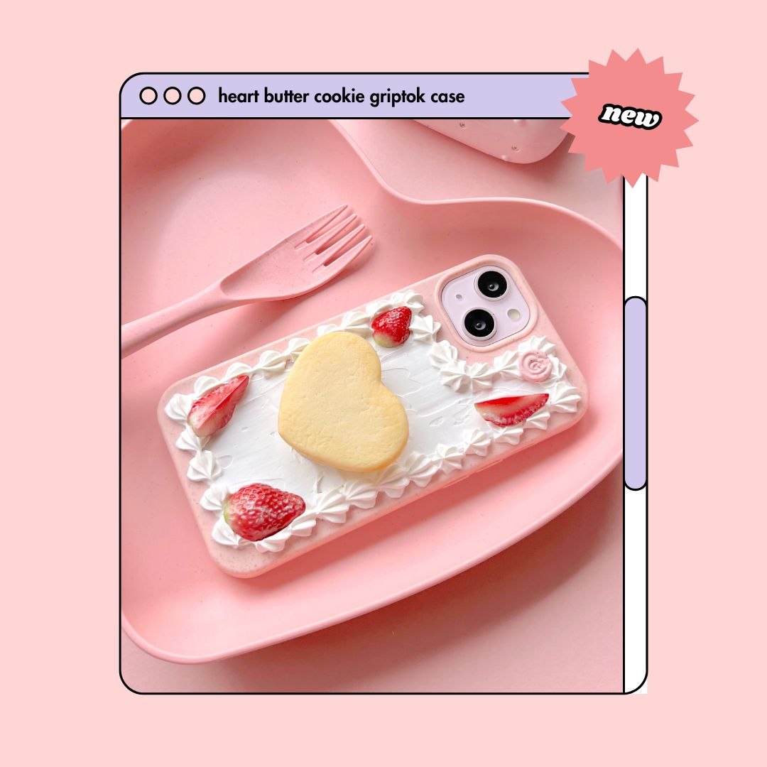 heart shaped butter cookie pull out griptok decoden phone case