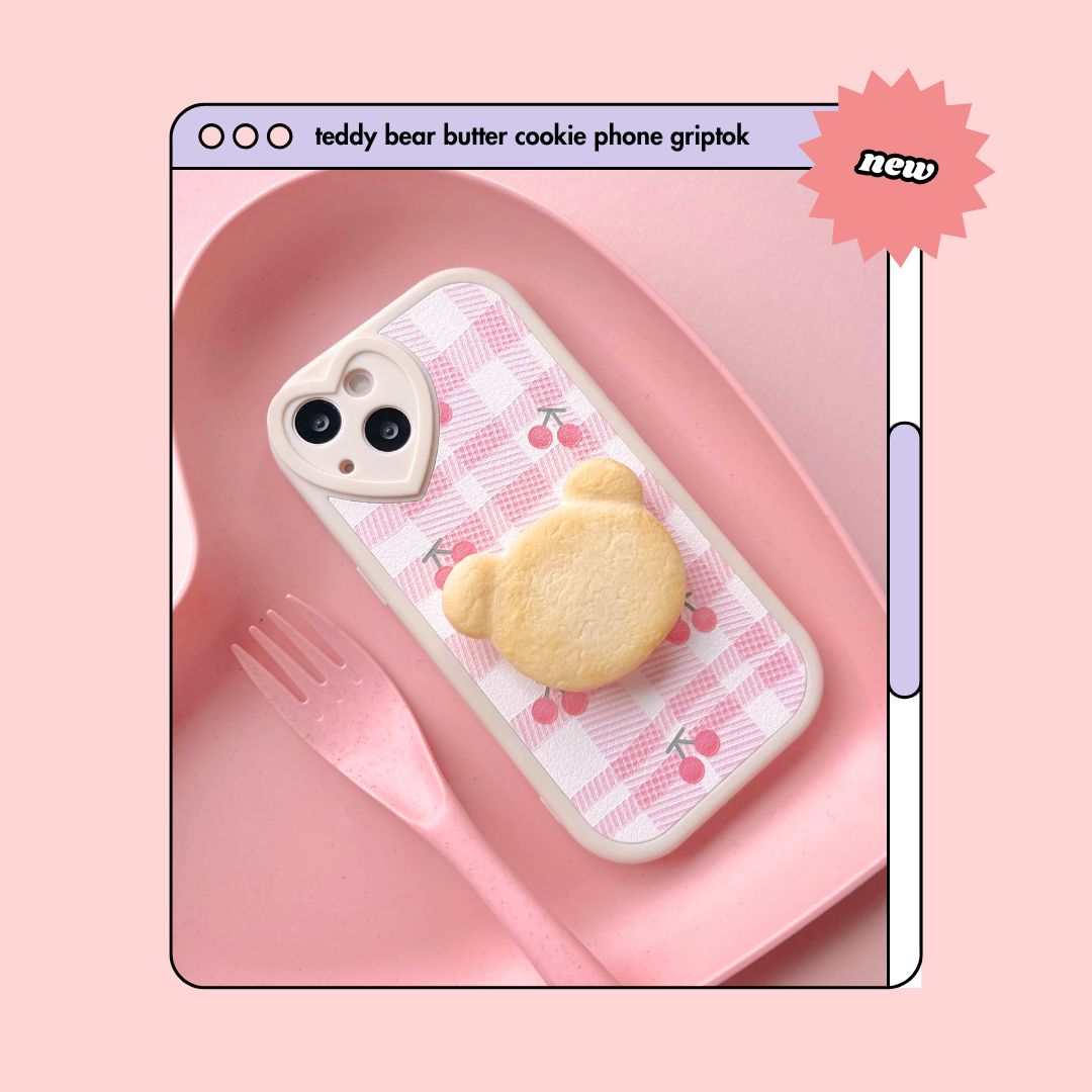 teddy bear butter cookie pull out phone griptok