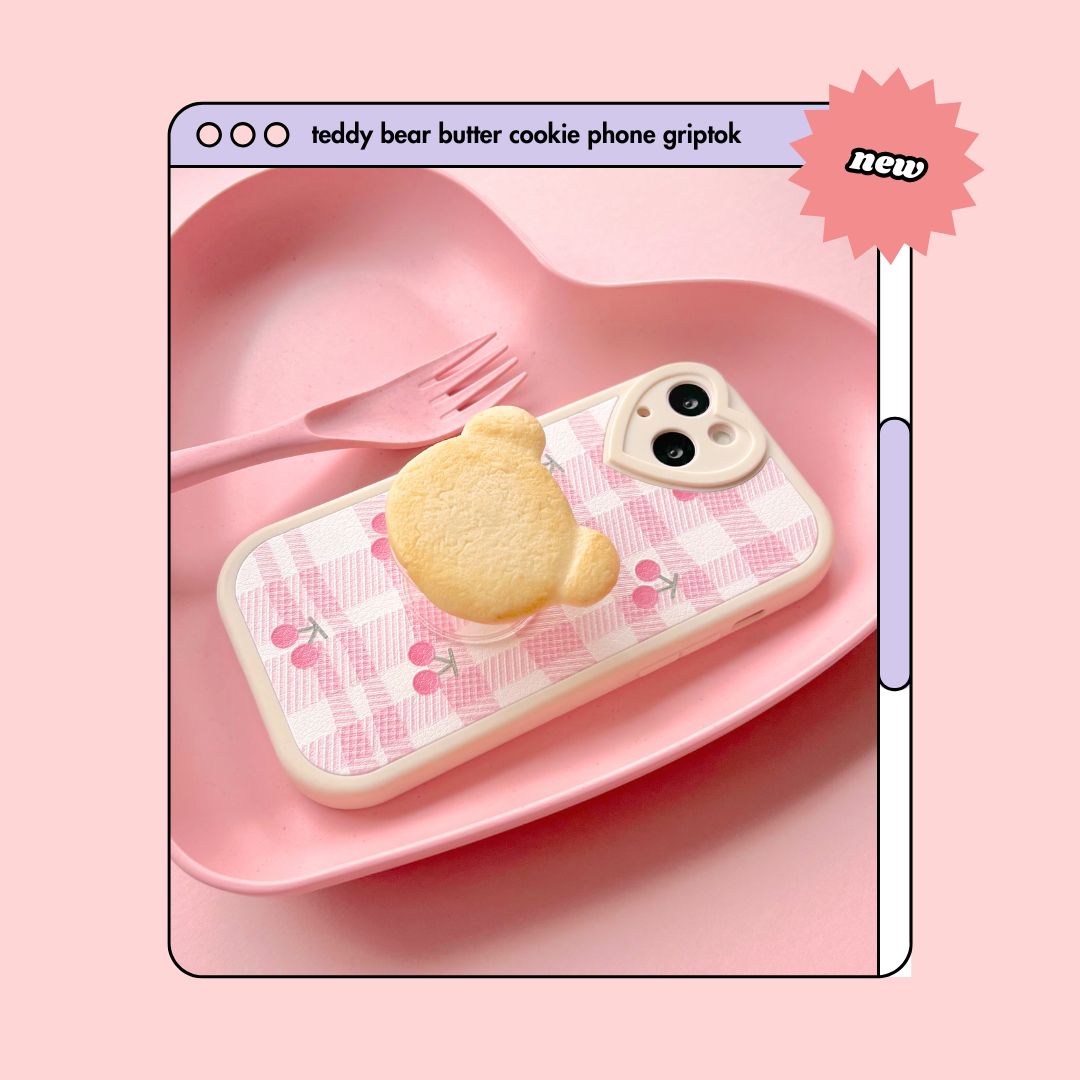 teddy bear butter cookie pull out phone griptok