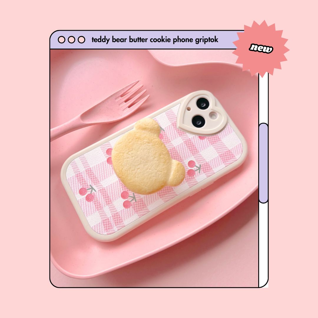 teddy bear butter cookie pull out phone griptok