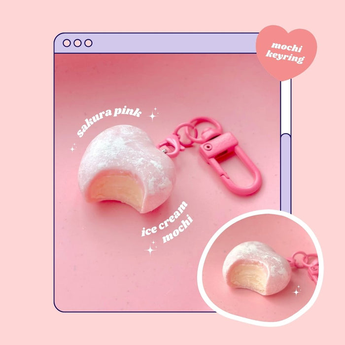 heart shaped sakura pink ice cream mochi keyring with lobster clasp