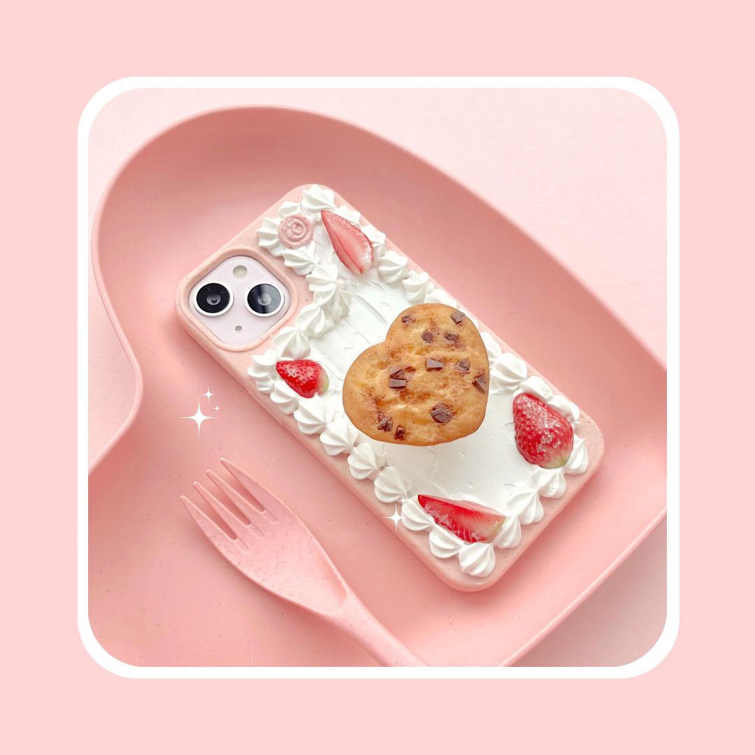 heart shaped chocolate chip cookie pull out grip decoden phone case