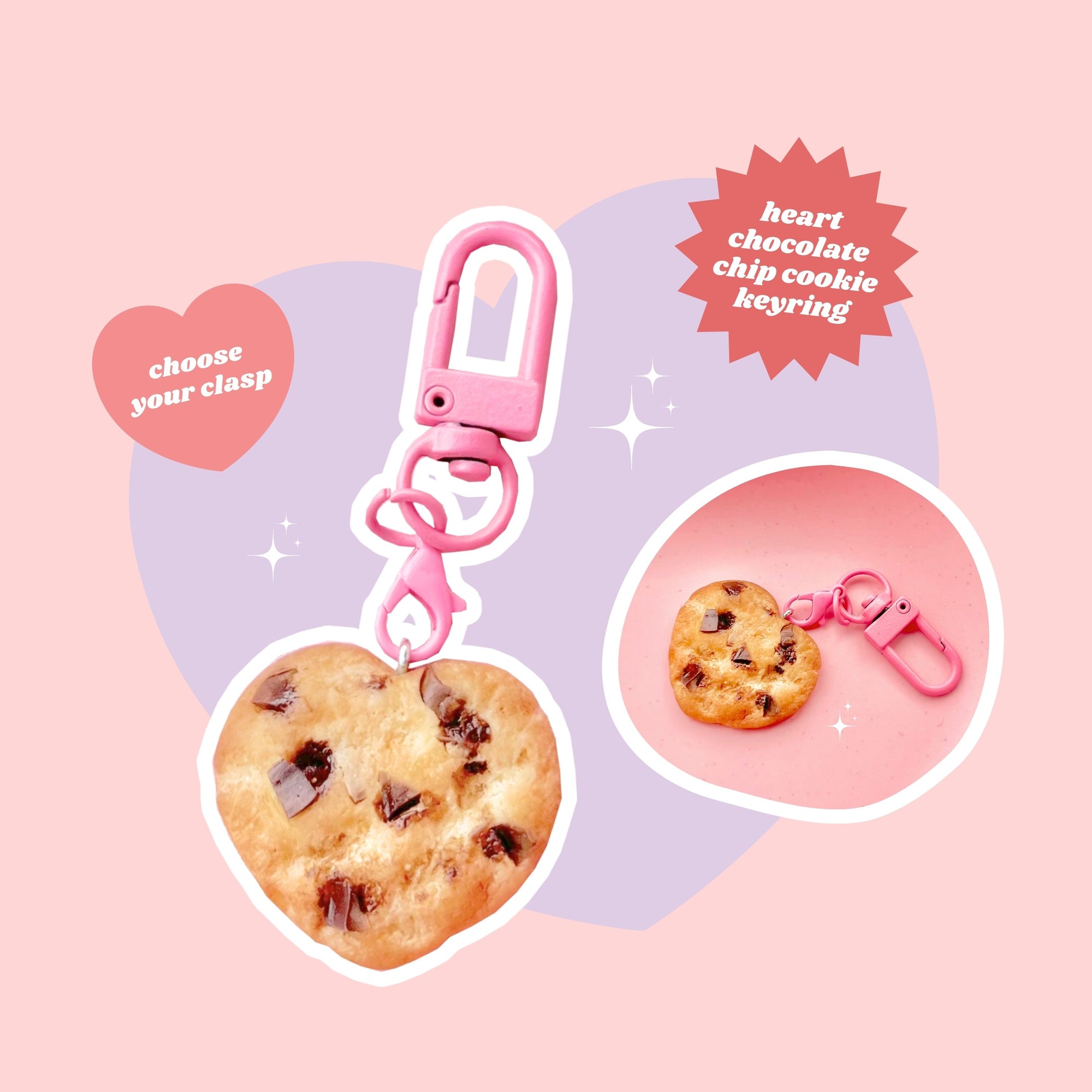 heart shaped chocolate chip cookie keyring