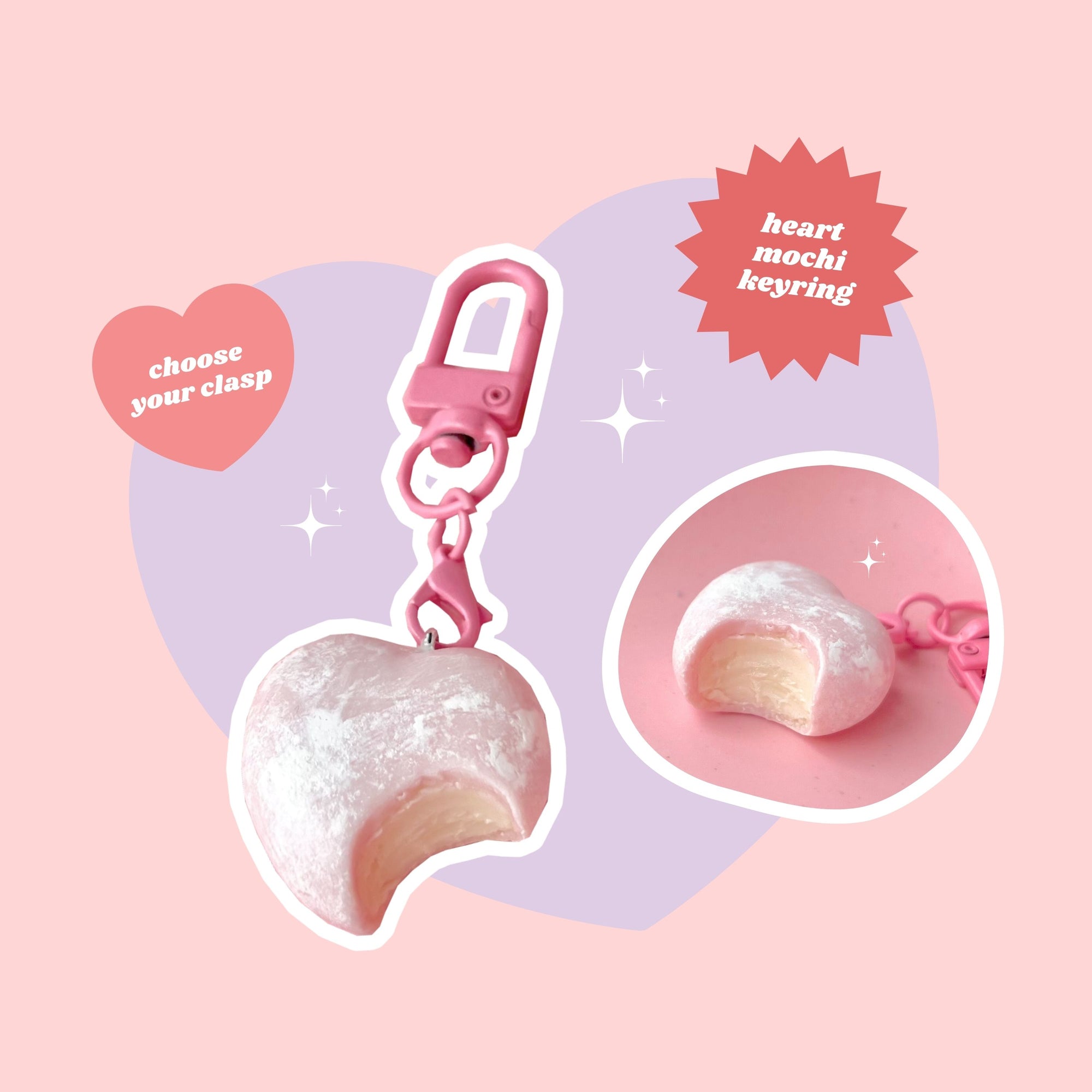 heart shaped sakura pink ice cream mochi keyring with lobster clasp