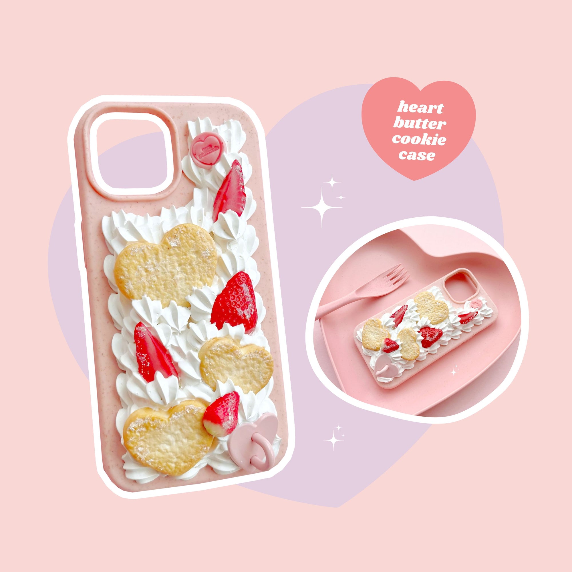 heart shaped butter cookies decoden phone case with strawberries