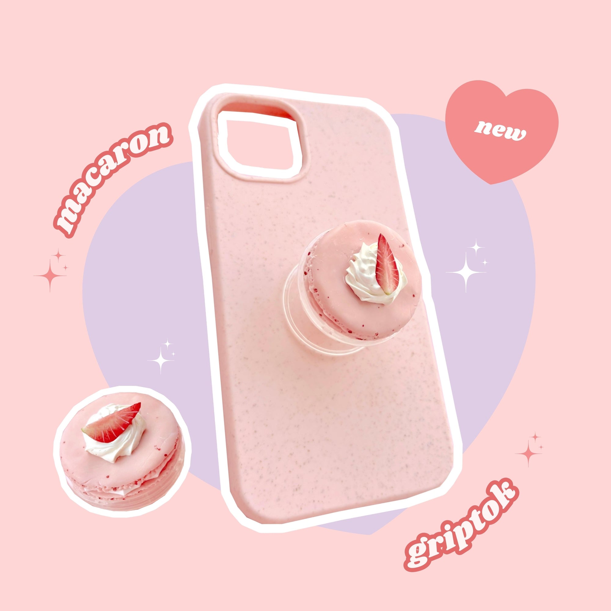 strawberry pink whipped cream macaron pull out phone grip