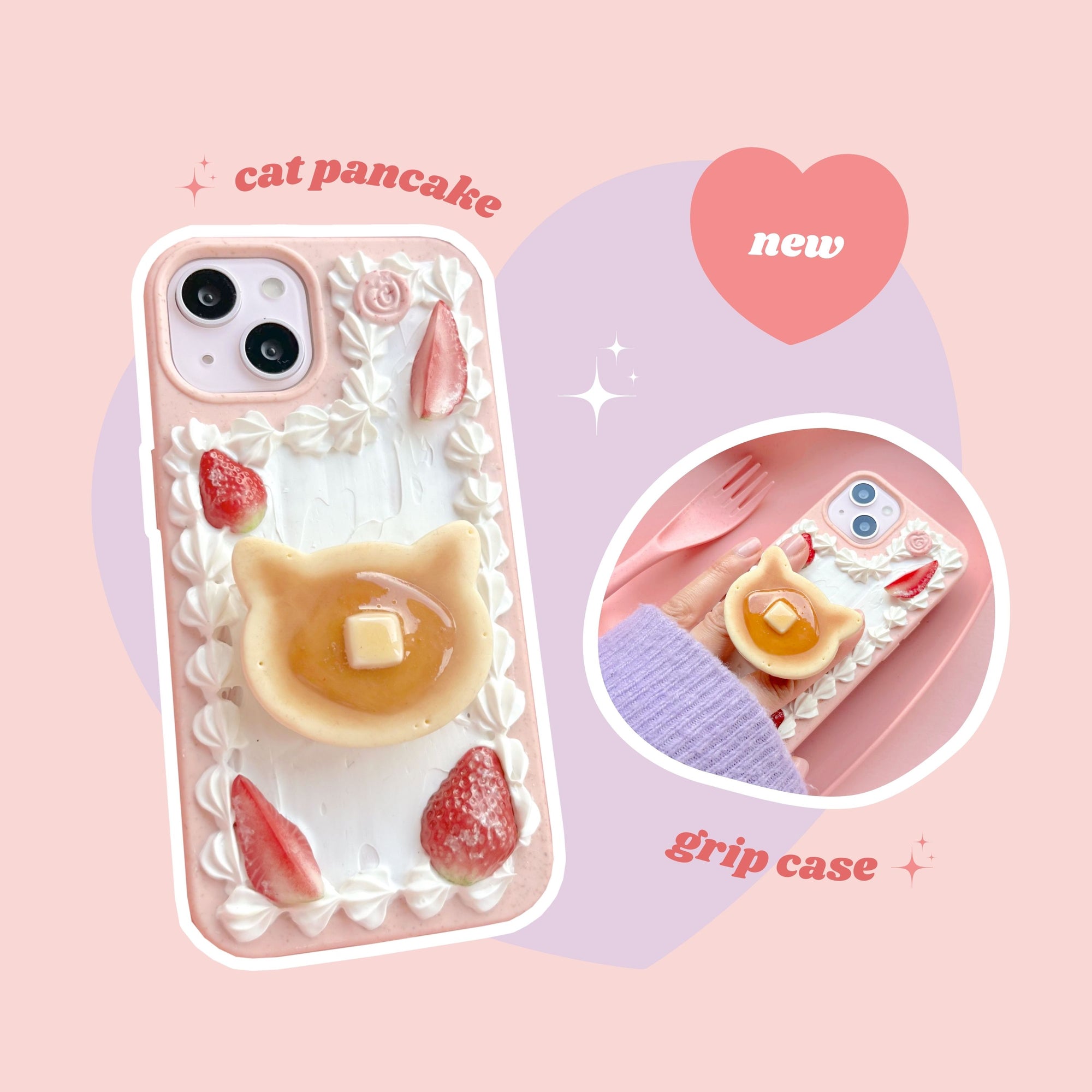 cat shaped pancake pull out grip decoden phone case