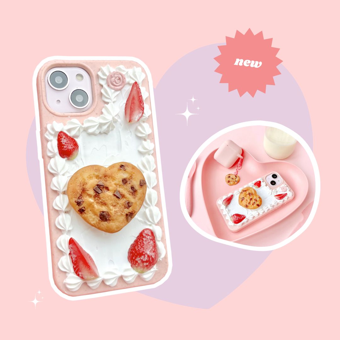 heart shaped chocolate chip cookie pull out grip decoden phone case