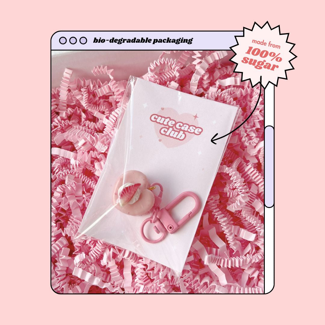 heart shaped sakura pink ice cream mochi keyring with lobster clasp