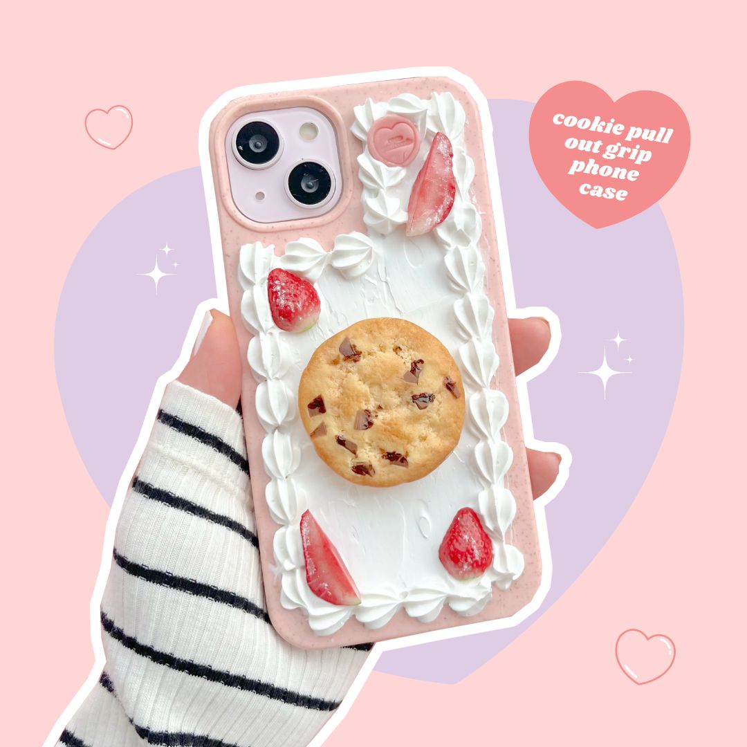 chocolate chip cookie pull out grip decoden phone case