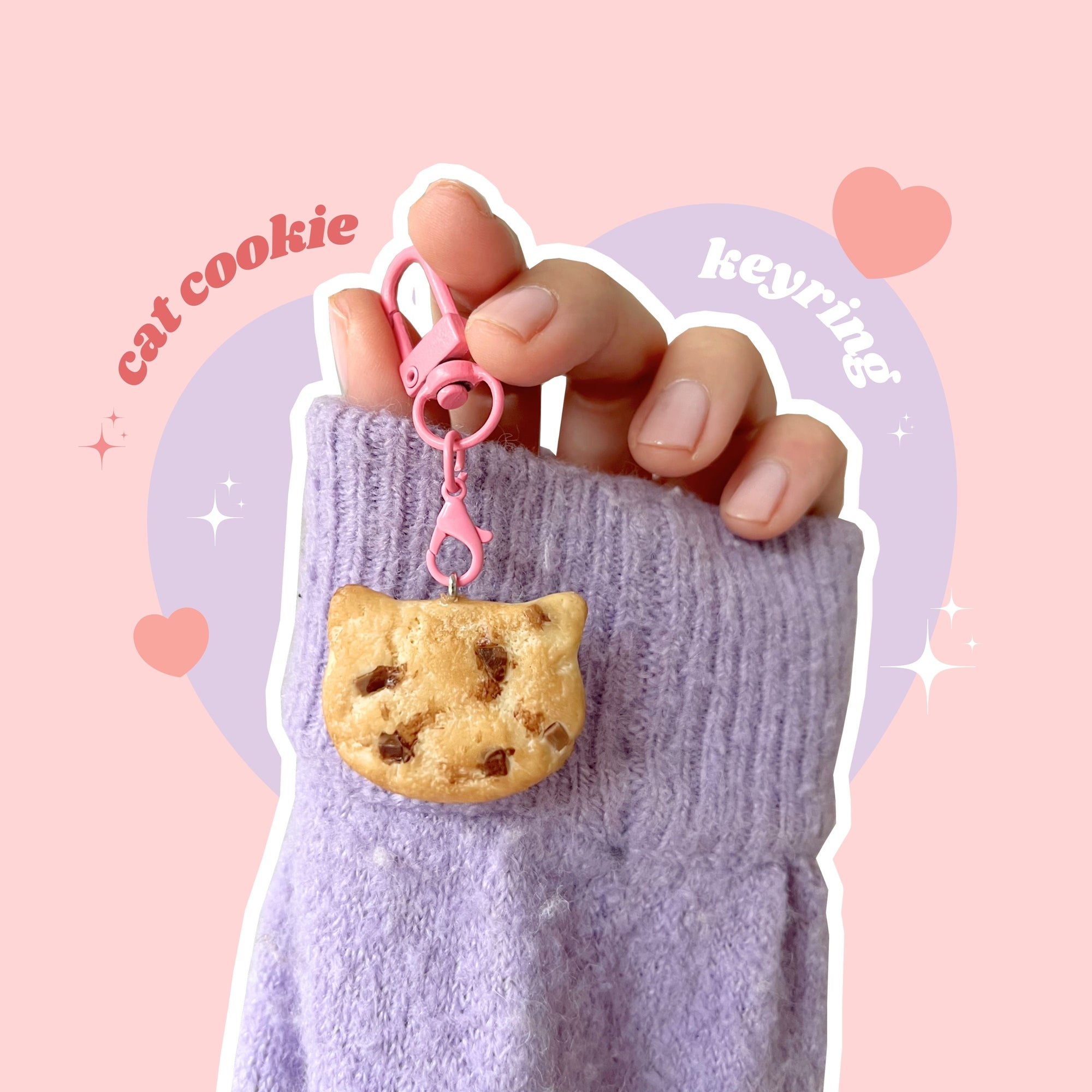 cat chocolate chip cookie pull out grip decoden phone case + keyring bundle