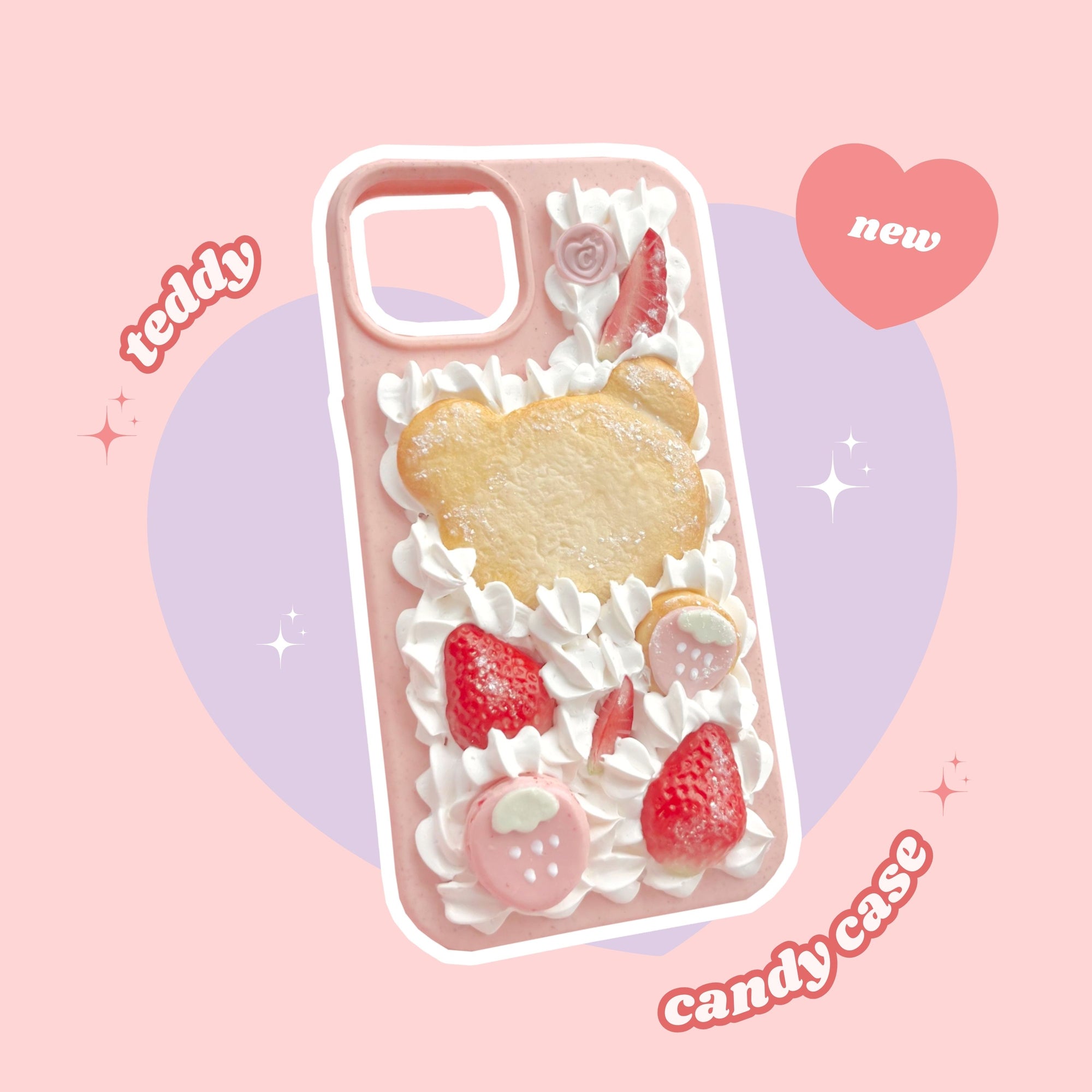 teddy bear candy sugar cookie strawberry macaron decoden phone case