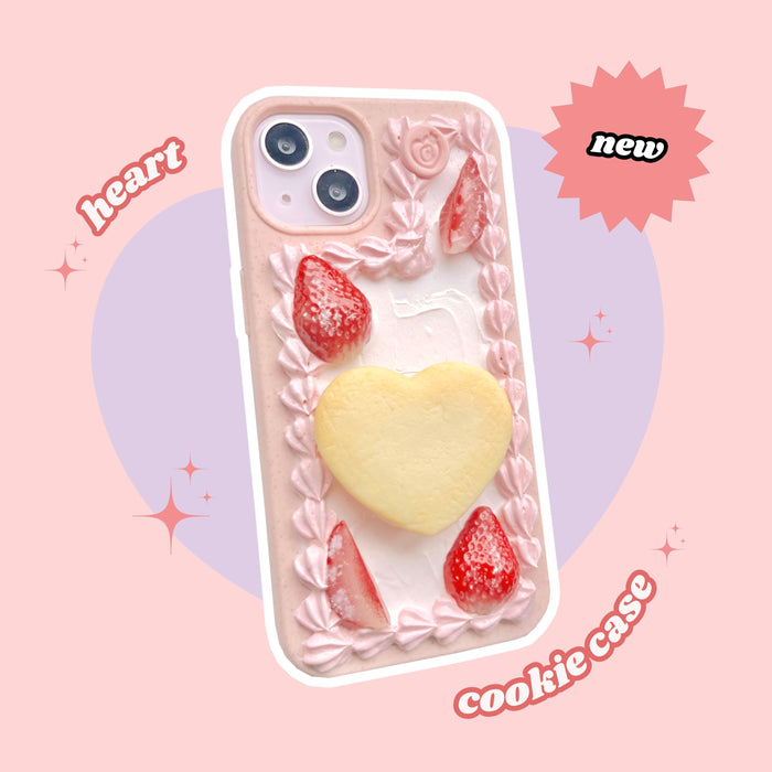 strawberry pink cream heart butter cookie pull out grip decoden phone case