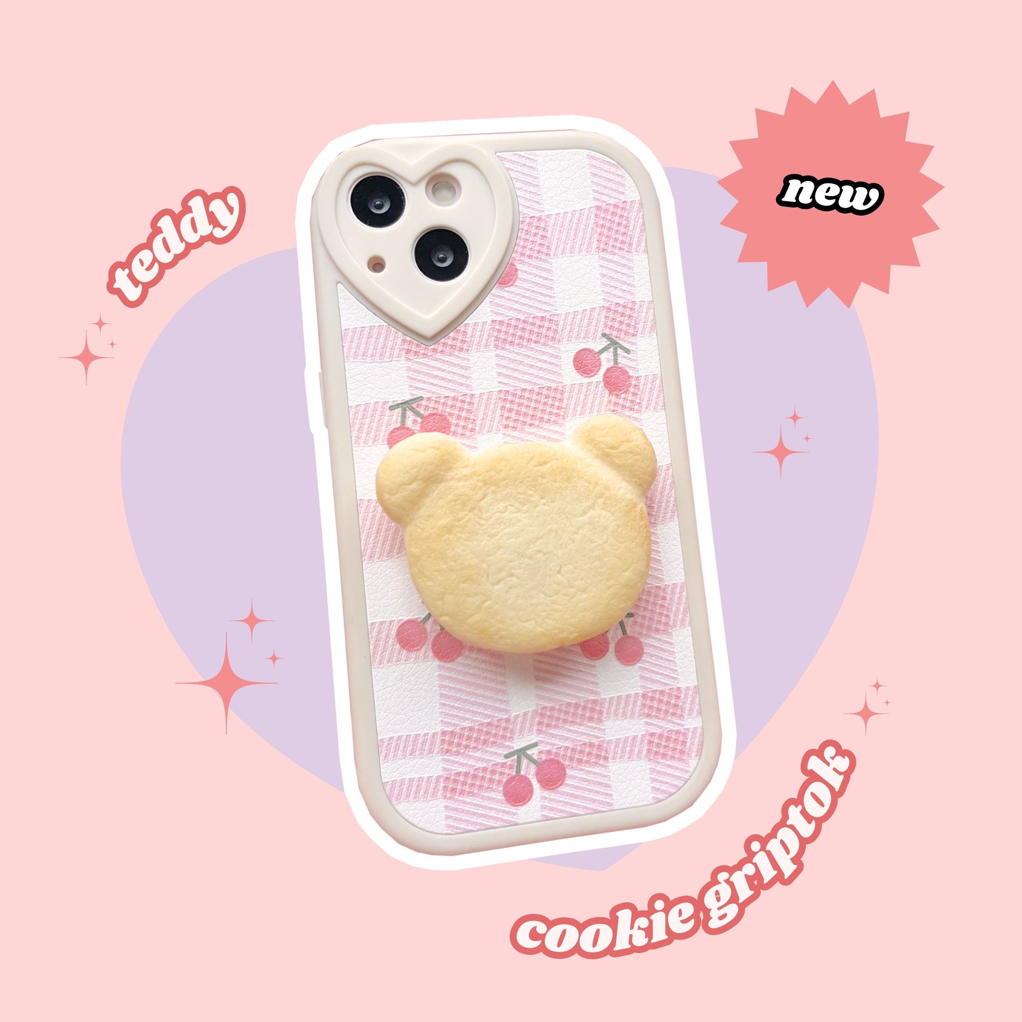 teddy bear butter cookie pull out phone griptok