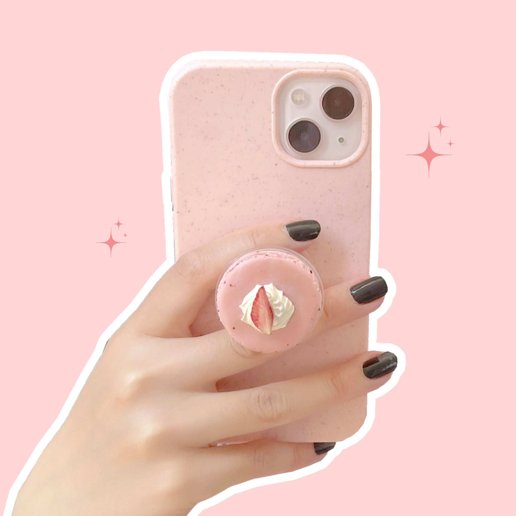 strawberry pink whipped cream macaron pull out phone grip