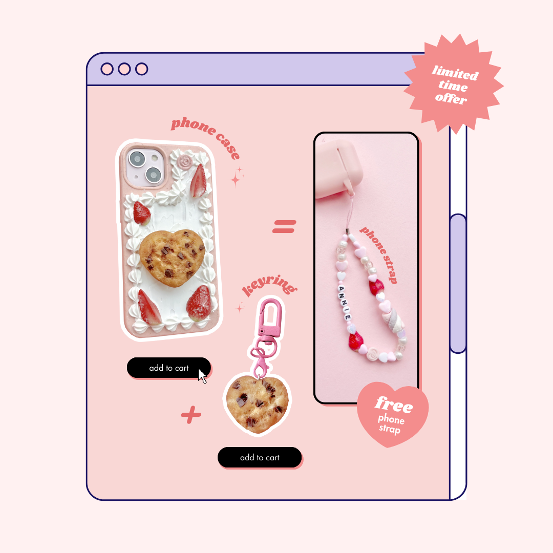 teddy bear and heart shaped chocolate chip cookie decoden phone case with strawberries