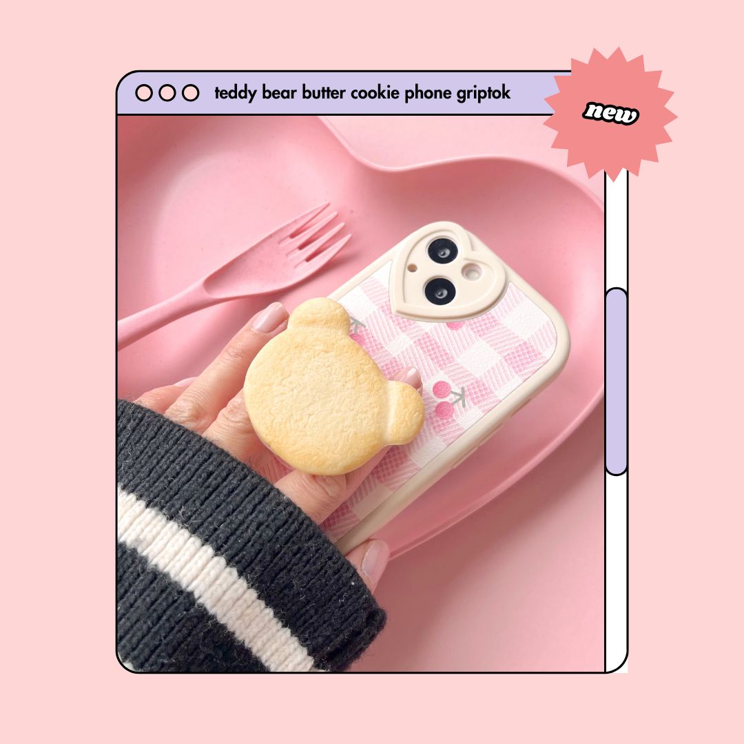 teddy bear butter cookie pull out phone griptok