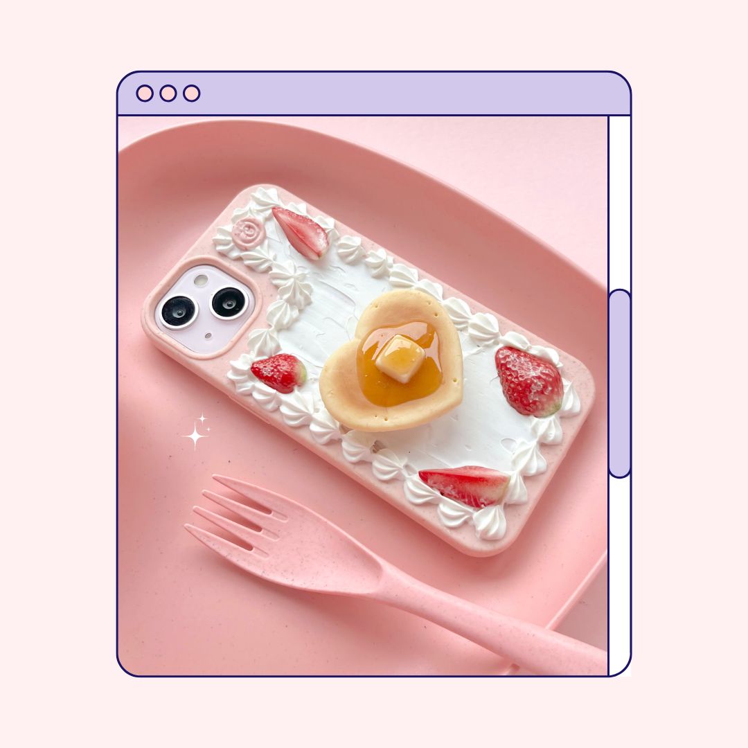 decoden phone Case whipped cream with phone plug heart shaped pancake butter strawberry blueberry