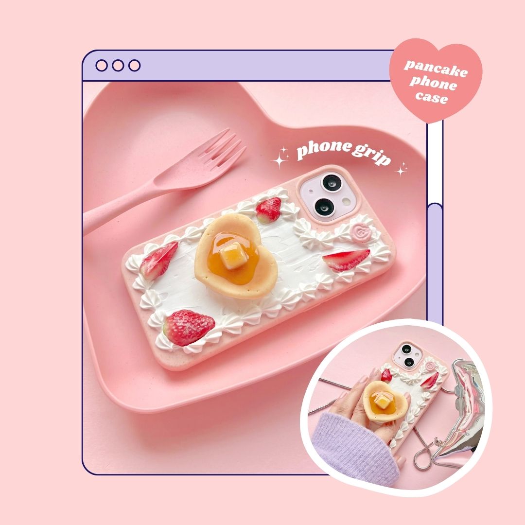 decoden phone Case whipped cream with phone plug heart shaped pancake butter strawberry blueberry