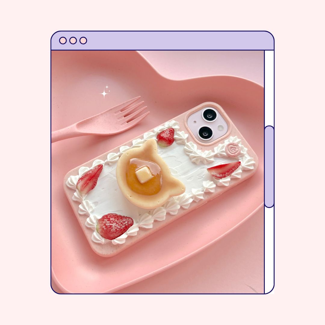 cat shaped pancake pull out grip decoden phone case